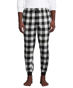 Men's Lands' End Flannel Jogger Pajama Pants -Casual Outfits For Men Elegant store 4561557 Black Ivory Buffalo