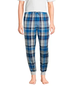 Men's Lands' End Flannel Jogger Pajama Pants -Casual Outfits For Men Elegant store 4561557 Blue Gray Plaid
