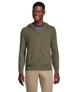 Men's Lands' End Cashmere Full-Zip Sweater Hoodie -Casual Outfits For Men Elegant store 4562866 Forest Moss Heather