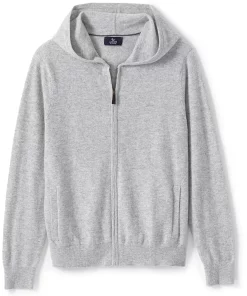 Men's Lands' End Cashmere Full-Zip Sweater Hoodie -Casual Outfits For Men Elegant store 4562866 Light Gray Heather