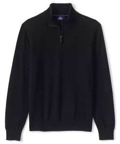 Men's Lands' End Cashmere Quarter-Zip Sweater -Casual Outfits For Men Elegant store 4562930 Black