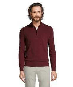 Men's Lands' End Cashmere Quarter-Zip Sweater -Casual Outfits For Men Elegant store 4562930 Mulled Wine Heather