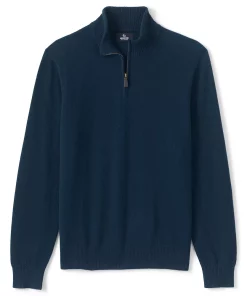 Men's Lands' End Cashmere Quarter-Zip Sweater -Casual Outfits For Men Elegant store 4562930 Radiant Navy