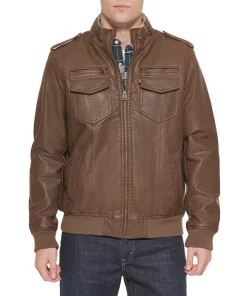 Men's Levi's® Faux-Leather Sherpa-Lined Aviator Bomber Jacket -Casual Outfits For Men Elegant store 4914113 Earth