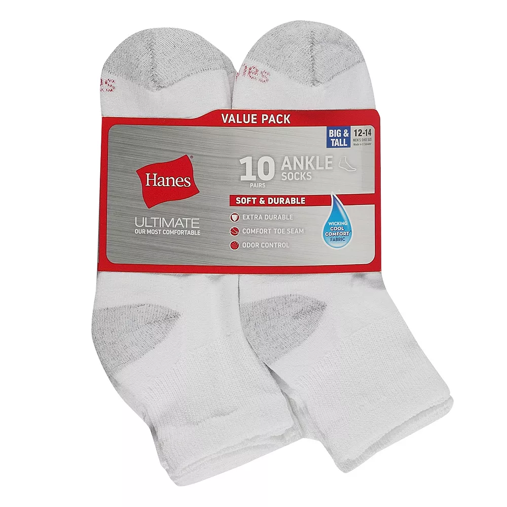 Big & Tall Hanes Ultimate® Fresh IQ Ankle 10-pack Socks 5 Big & Tall Hanes Ultimate® Fresh IQ Ankle 10-pack Socks - Image 3