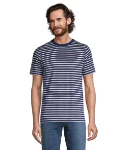 Men's Lands' End Supima Crewneck Tee -Casual Outfits For Men Elegant store 5015981 Navy Ivory Stripe