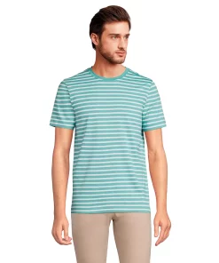 Men's Lands' End Supima Crewneck Tee -Casual Outfits For Men Elegant store 5015981 Teal White Stripe