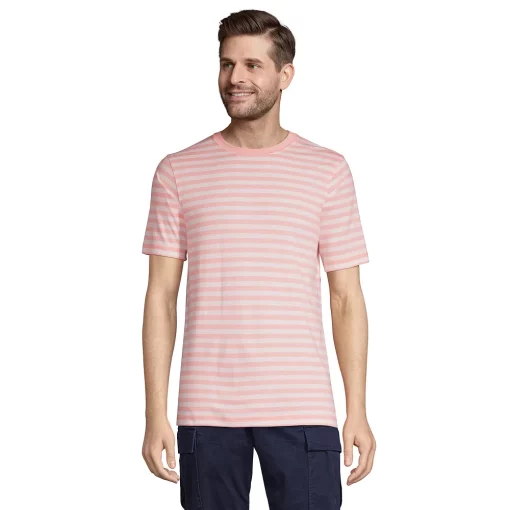 Men's Lands' End Supima Crewneck Tee 1 Men's Lands' End Supima Crewneck Tee -Casual Outfits For Men Elegant store 5015981 White Peach Stripe