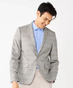 Men's Apt. 9® Premier Flex Slim-Fit Essential Sport Coat -Casual Outfits For Men Elegant store 5031813 Khaki Blue Windowpane