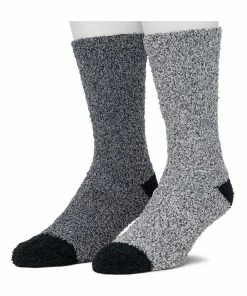 Cuddl Duds Socks For Men 2-Pack Patterned & Solid Ultra Soft and Cozy Crew Socks -Casual Outfits For Men Elegant store 5048704 Black