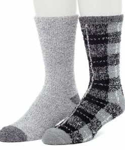 Cuddl Duds Socks For Men 2-Pack Patterned & Solid Ultra Soft and Cozy Crew Socks -Casual Outfits For Men Elegant store 5048704 Grey
