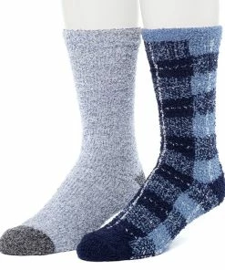 Cuddl Duds Socks For Men 2-Pack Patterned & Solid Ultra Soft and Cozy Crew Socks -Casual Outfits For Men Elegant store 5048704 Navy