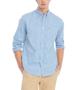 Men's Tommy Hilfiger Capote Classic-Fit Solid Shirt -Casual Outfits For Men Elegant store 5091413 Bloomng Blue