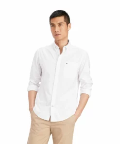 Men's Tommy Hilfiger Custom Fit Essential Stretch Oxford Shirt -Casual Outfits For Men Elegant store 5092114 Bright White