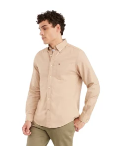 Men's Tommy Hilfiger Custom Fit Essential Stretch Oxford Shirt -Casual Outfits For Men Elegant store 5092114 Champagne Toast
