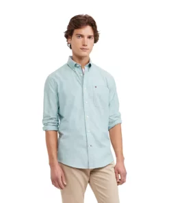 Men's Tommy Hilfiger Custom Fit Essential Stretch Oxford Shirt -Casual Outfits For Men Elegant store 5092114 Dark Sky Turquoise