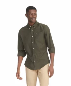 Men's Tommy Hilfiger Custom Fit Essential Stretch Oxford Shirt -Casual Outfits For Men Elegant store 5092114 Olive Night