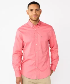 Men's Tommy Hilfiger Custom Fit Essential Stretch Oxford Shirt -Casual Outfits For Men Elegant store 5092114 Vivid Raspberry