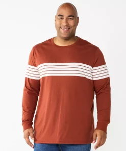 Big & Tall Sonoma Goods For Life® Crewneck Tee -Casual Outfits For Men Elegant store 5108992 Rust Stripe