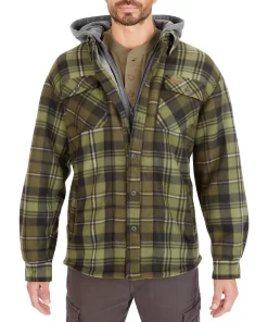 Men's Smith's Workwear Plaid Sherpa-Lined Microfleece Hooded Shirt Jacket -Casual Outfits For Men Elegant store 5156351 Black Olive