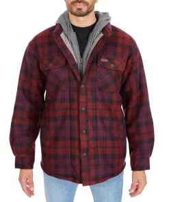 Men's Smith's Workwear Plaid Sherpa-Lined Microfleece Hooded Shirt Jacket -Casual Outfits For Men Elegant store 5156351 Burgundy