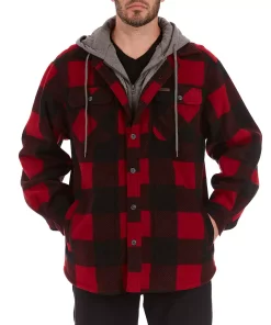 Men's Smith's Workwear Plaid Sherpa-Lined Microfleece Hooded Shirt Jacket -Casual Outfits For Men Elegant store 5156351 Red Black