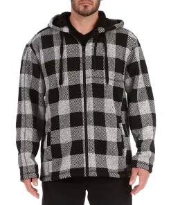 Men's Smith's Workwear Buffalo Plaid Sweater Fleece Hooded Jacket