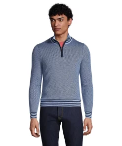 Men's Lands' End Fine Gauge Supima Quarter Zip Sweater -Casual Outfits For Men Elegant store 5240180 Cloudy Blue Pattern