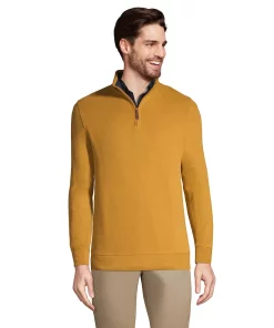 Big & Tall Lands' End Bedford Classic-Fit Ribbed Quarter-Zip Sweater -Casual Outfits For Men Elegant store 5243252 Golden Brown
