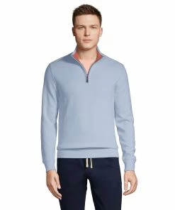 Big & Tall Lands' End Bedford Classic-Fit Ribbed Quarter-Zip Sweater -Casual Outfits For Men Elegant store 5243252 Soft Blue Haze