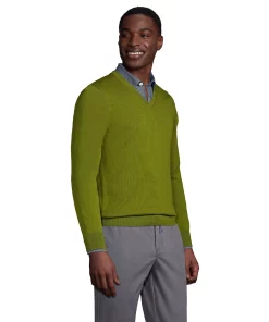 Big & Tall Lands' End Fine-Gauge Supima Cotton V-Neck Sweater -Casual Outfits For Men Elegant store 5247934 ALT2