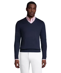 Big & Tall Lands' End Fine-Gauge Supima Cotton V-Neck Sweater -Casual Outfits For Men Elegant store 5247934 Radiant Navy