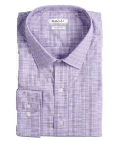 Big & Tall Haggar Premium Comfort Spread-Collar Dress Shirt -Casual Outfits For Men Elegant store 5289853 Lilac Plaid