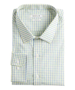Big & Tall Haggar Premium Comfort Spread-Collar Dress Shirt -Casual Outfits For Men Elegant store 5289853 Yellow Blue Plaid