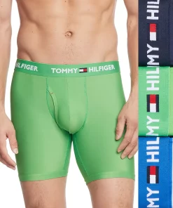 Men's Tommy Hilfiger 3-pack Microfiber Boxer Briefs -Casual Outfits For Men Elegant store 5297534 Green Blue W Stripe Bk