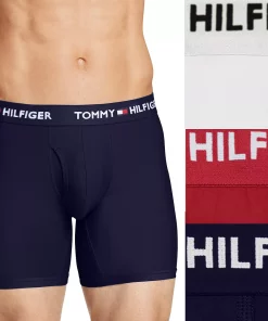 Men's Tommy Hilfiger 3-pack Microfiber Boxer Briefs -Casual Outfits For Men Elegant store 5297534 Red Navy White