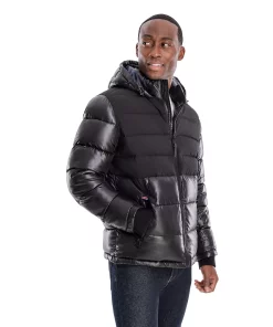 Men's TOWER by London Fog Colorblock Quilted Hooded Puffer Coat -Casual Outfits For Men Elegant store 5301223 Black