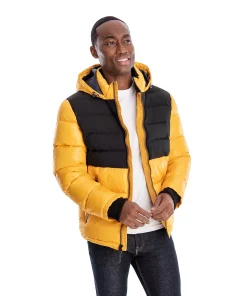 Men's TOWER by London Fog Colorblock Quilted Hooded Puffer Coat -Casual Outfits For Men Elegant store 5301223 Yellow