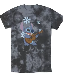 Men's Disney Lilo & Stitch Flowers Background Wash Tee -Casual Outfits For Men Elegant store 5499690 Black Charcoal