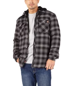 Big & Tall Dickies Plaid Relaxed-Fit Fleece Hooded Flannel Shirt Jacket