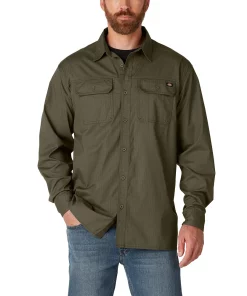 Men's Dickies FLEX Relaxed-Fit Ripstop Flannel Button-Down Shirt 9 Men's Dickies FLEX Relaxed-Fit Ripstop Flannel Button-Down Shirt -Casual Outfits For Men Elegant store 5580390 Rinsed Military Green