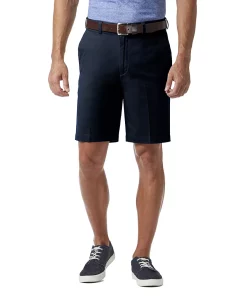 Men's Haggar® Straight-Fit Flat-Front Comfort Chino Shorts -Casual Outfits For Men Elegant store 5621970 Blue