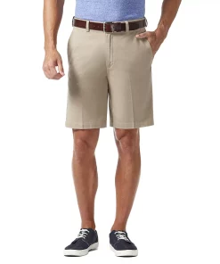Men's Haggar® Straight-Fit Flat-Front Comfort Chino Shorts -Casual Outfits For Men Elegant store 5621970 Brown