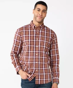 Men's Sonoma Goods For Life® Perfect-Length Button-Down Shirt 23 Men's Sonoma Goods For Life® Perfect-Length Button-Down Shirt -Casual Outfits For Men Elegant store 5642085 Orange Plaid