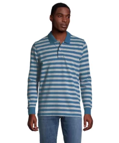 Men's Lands' End Comfort First Mesh Polo -Casual Outfits For Men Elegant store 5684537 Blue Even Stripe