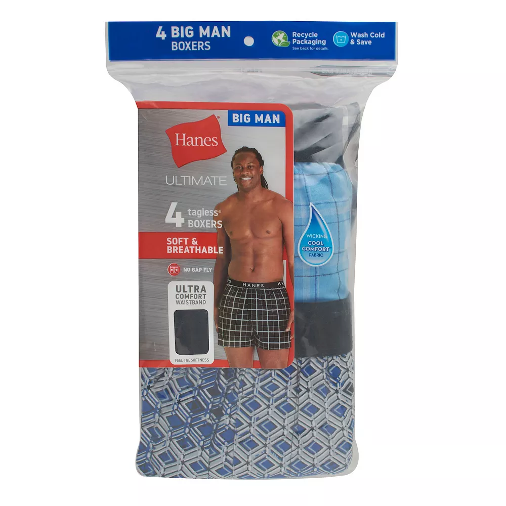 Big & Tall Hanes Ultimate® Cool Comfort® 4-Pack Woven Boxer 5 Big & Tall Hanes Ultimate® Cool Comfort® 4-Pack Woven Boxer - Image 3