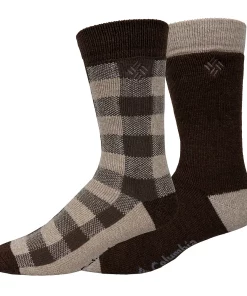 Men's Columbia Lifestyle Check Mate Medium Thermal 2-Pack Crew Socks -Casual Outfits For Men Elegant store 5766436 Brown