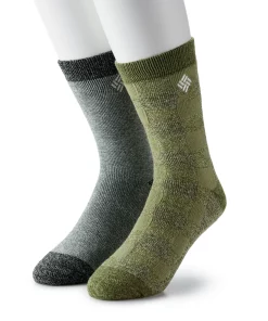 Men's Columbia Lifestyle Check Mate Medium Thermal 2-Pack Crew Socks -Casual Outfits For Men Elegant store 5766436 Green