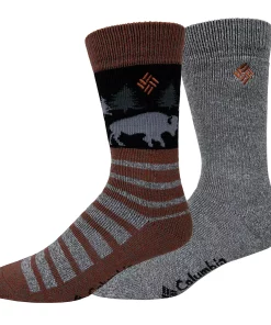 Men's Columbia Lifestyle Bison-Stripe Thermal Crew Socks -Casual Outfits For Men Elegant store 5766531 Gray Red