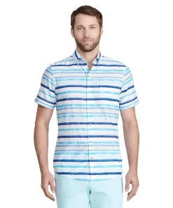 Men's IZOD Saltwater Dockside Button Front Shirt -Casual Outfits For Men Elegant store 5812411 Bachelor Button Stripe